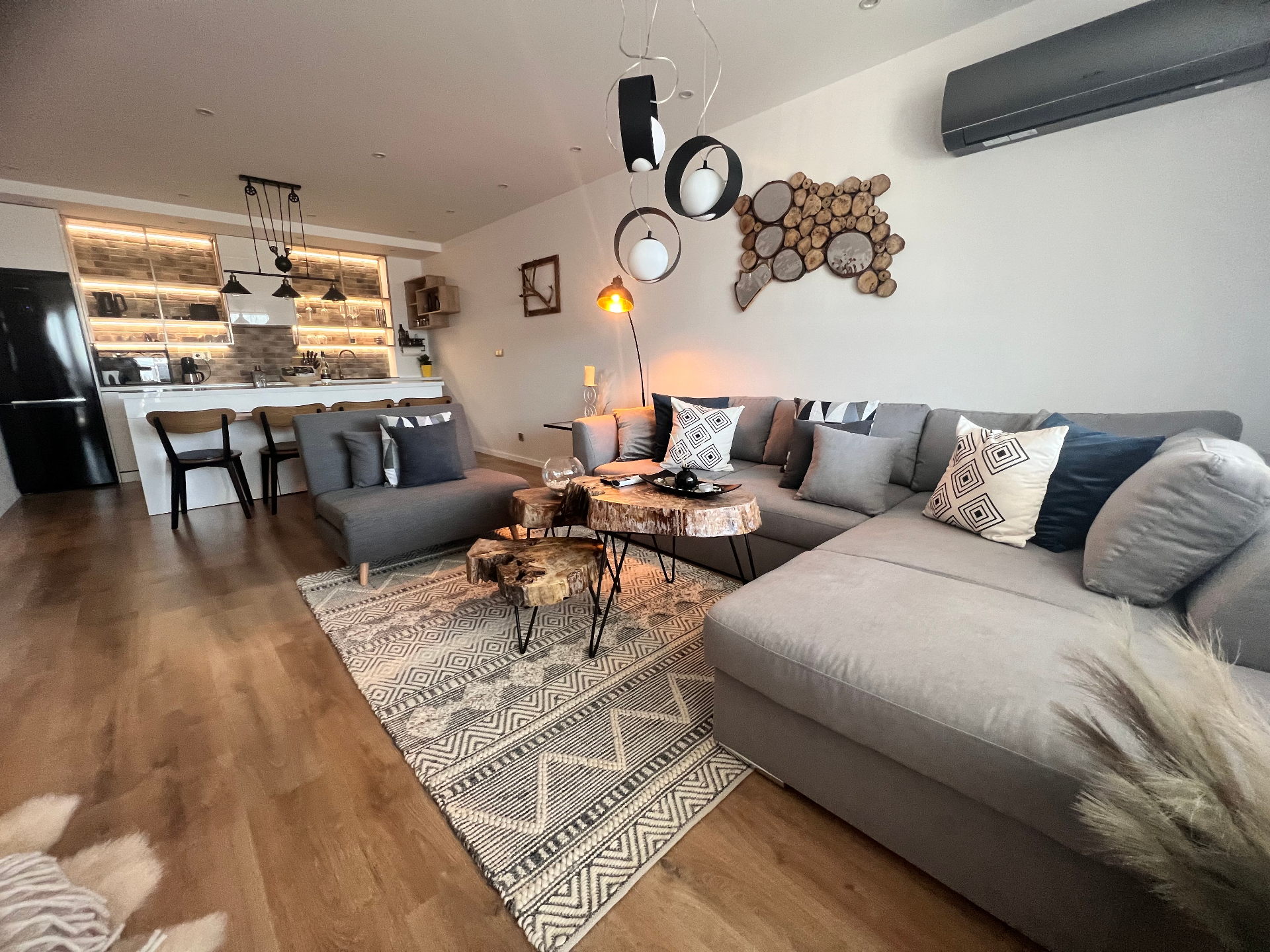 Calm, comfortable apartment living room with modern furnishings
